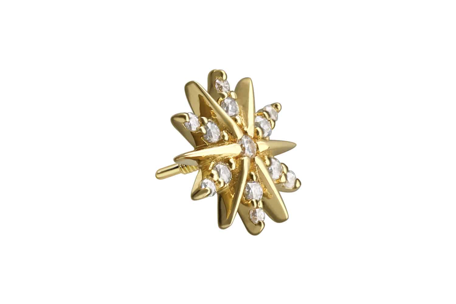 14 Karat Gold Schraubaufsatz mit Außengewinde MOISSANIT-BLUME von Piercingline